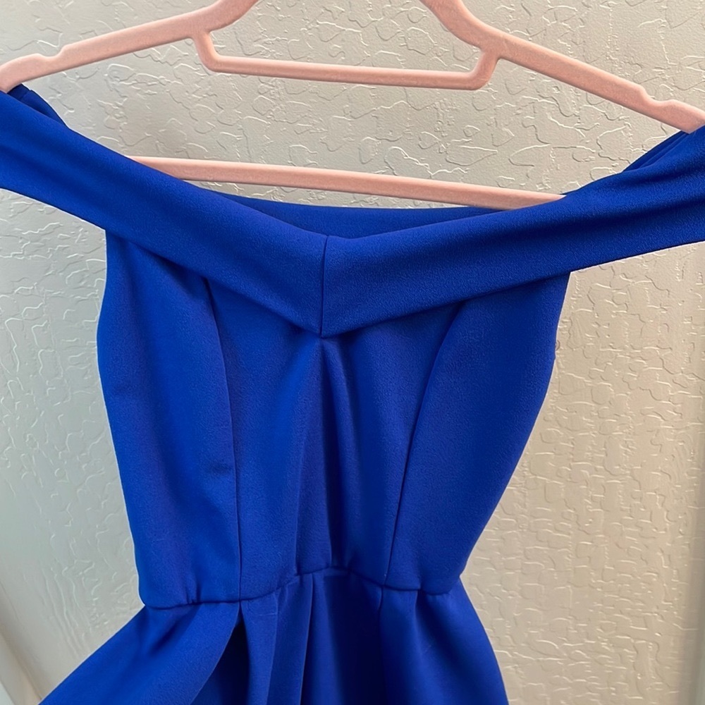 Dazzling blue off the shoulder blue romper